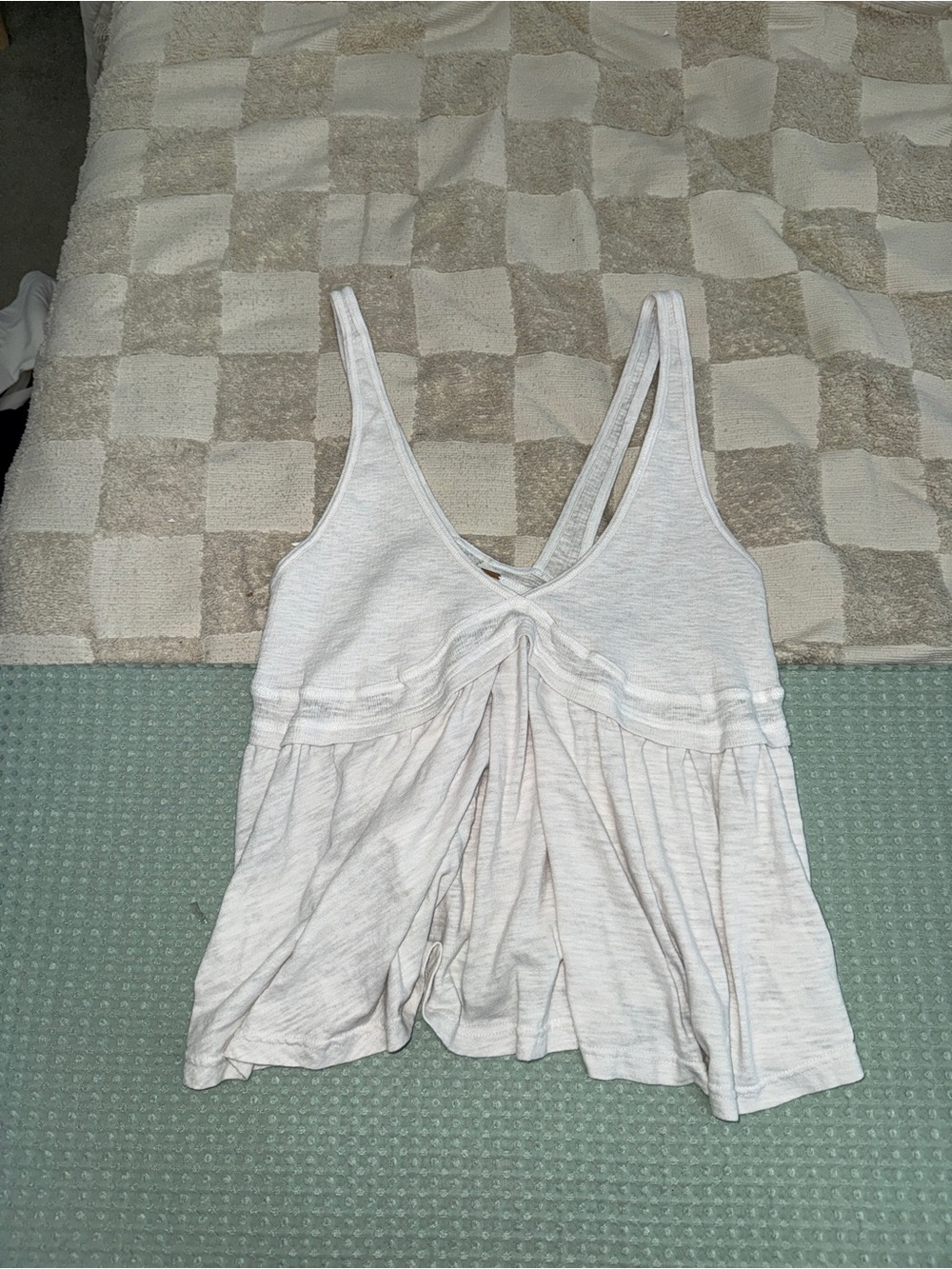 Free People Zinia V-Neck Babydoll Tank Top White Gray XL OB759141